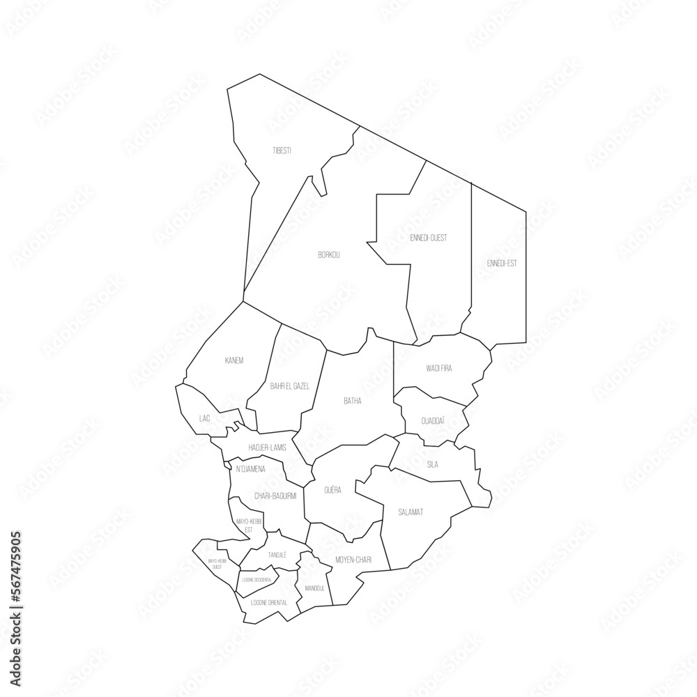 Chad political map of administrative divisions Chad political map of administrative divisions