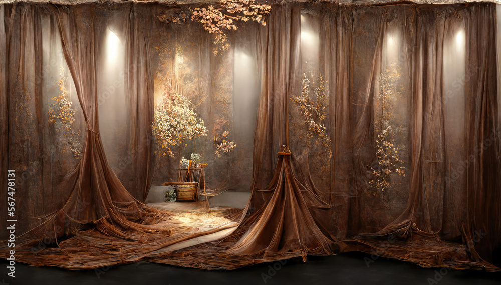 Stage with curtains in a decorated room