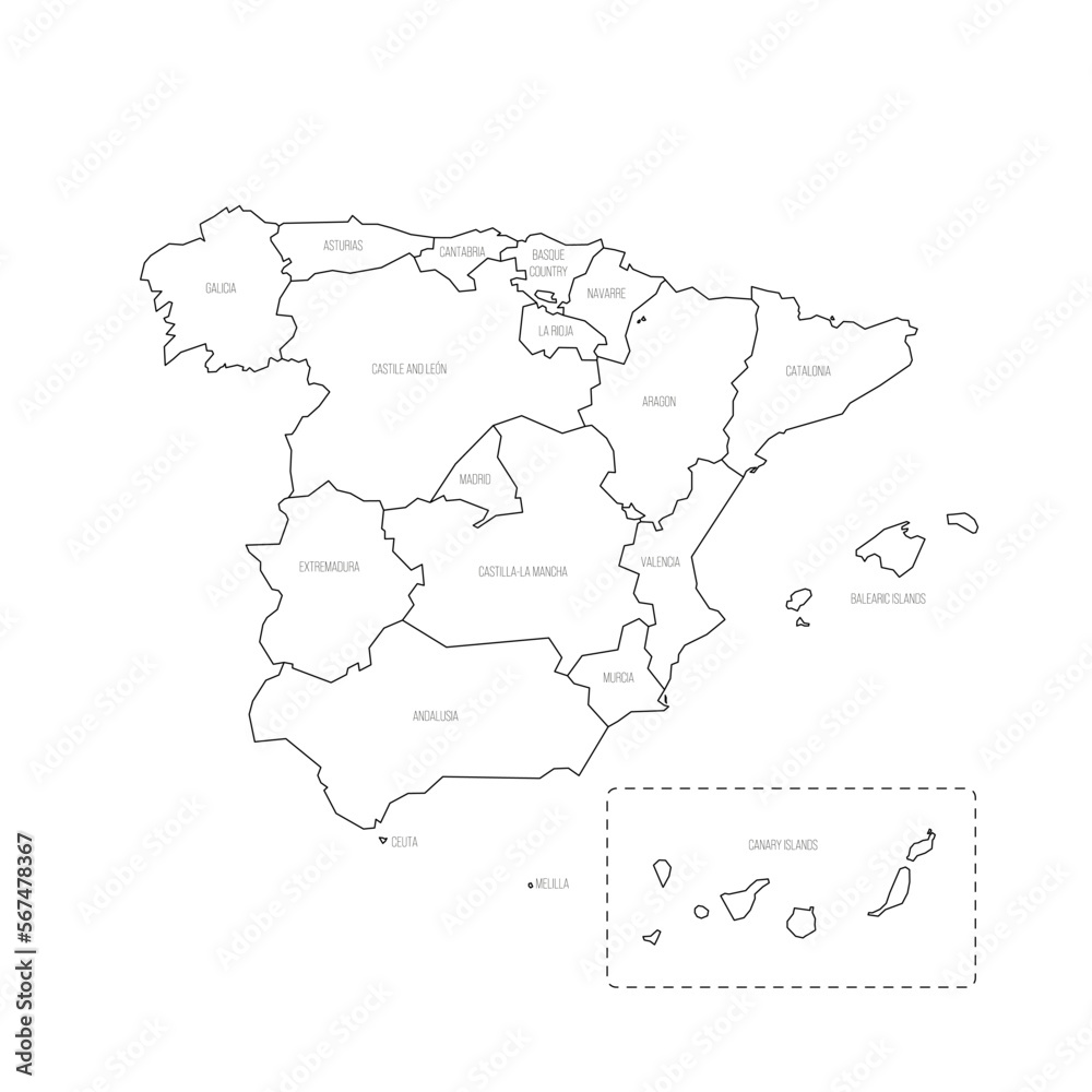Spain political map of administrative divisions