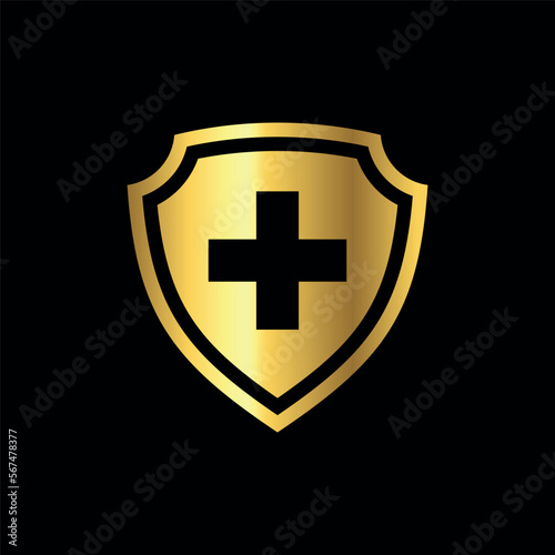 Gold Color shield healthcare cross icon vector template	