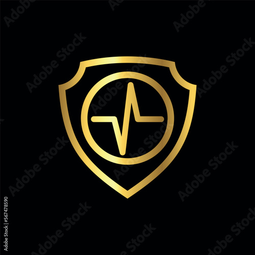 Gold Color shield healthcare EKG pulse icon vector template