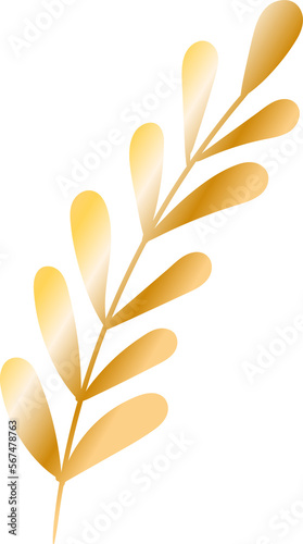 Golden shine isolated tree branch with leaves. Floral design element for wedding invitations, premium design