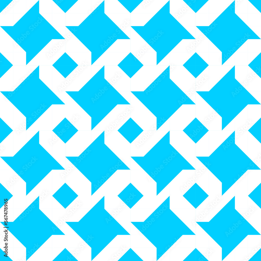seamless white victorian geometric pattern with blue mosaic ornament