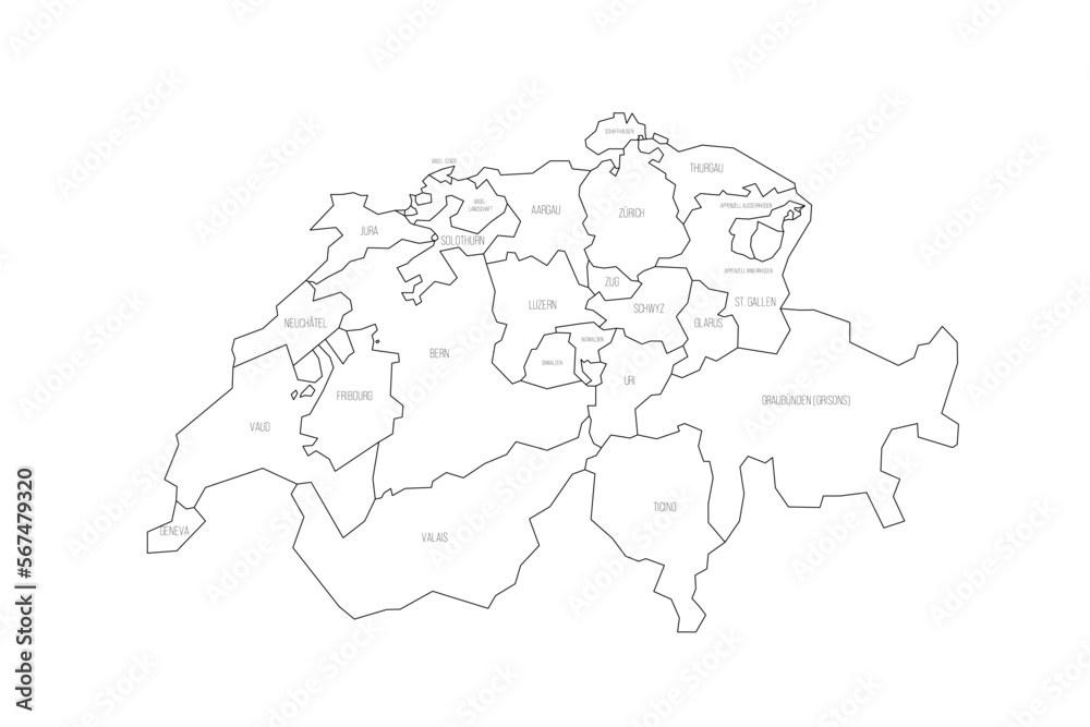 Switzerland political map of administrative divisions