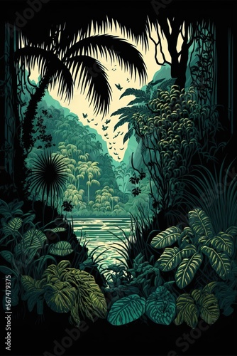 A jungle illustration background. © Yann