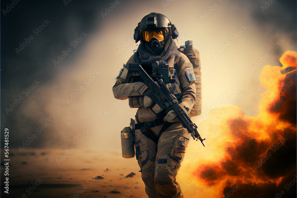 Female military in a combat | Female military soldier full body with gun | Female military soldier | Generative AI | Hyper realistic | Photorealism