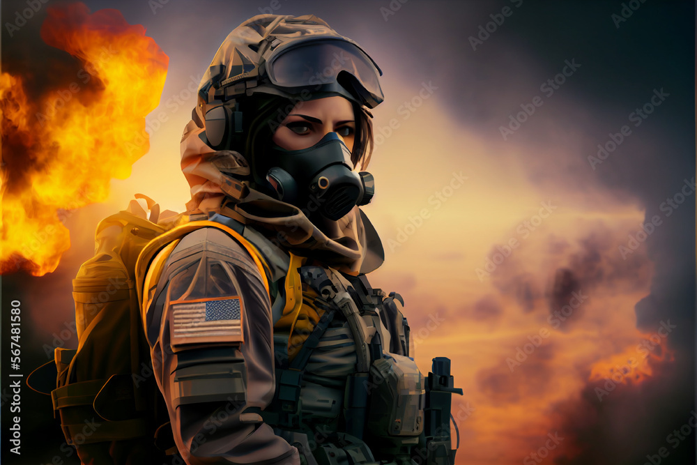 Young military girl solider in uniform Female military close up