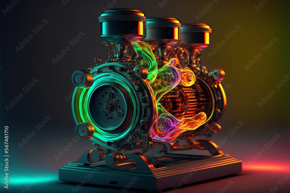 Futuristic Neon Combustion Device Reactor in abstract rainbow colors ...