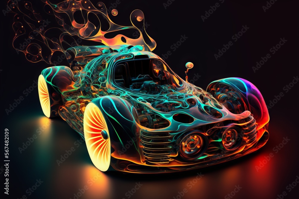 Custom Neon Racing Designs Race Sport Car with wheels on fire of the high speed racing on the ...