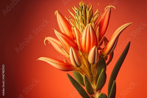  a close up of an orange flower on a red background with a red background in the back ground and a red background in the back ground.  generative ai