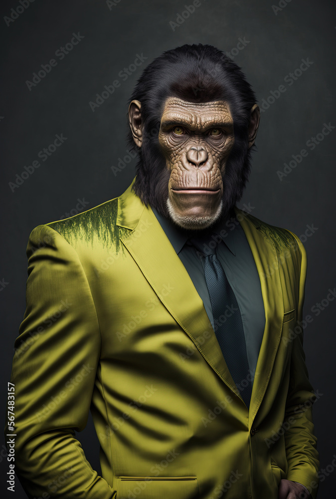 The chimpanzee. A beautiful animal in costume. The chimpanzee. A beautiful animal in costume.