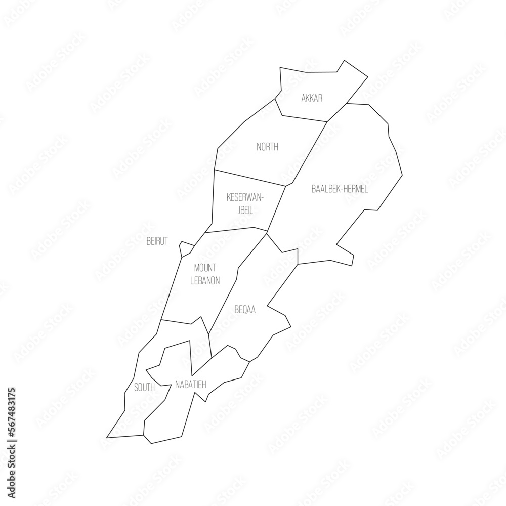 Lebanon political map of administrative divisions