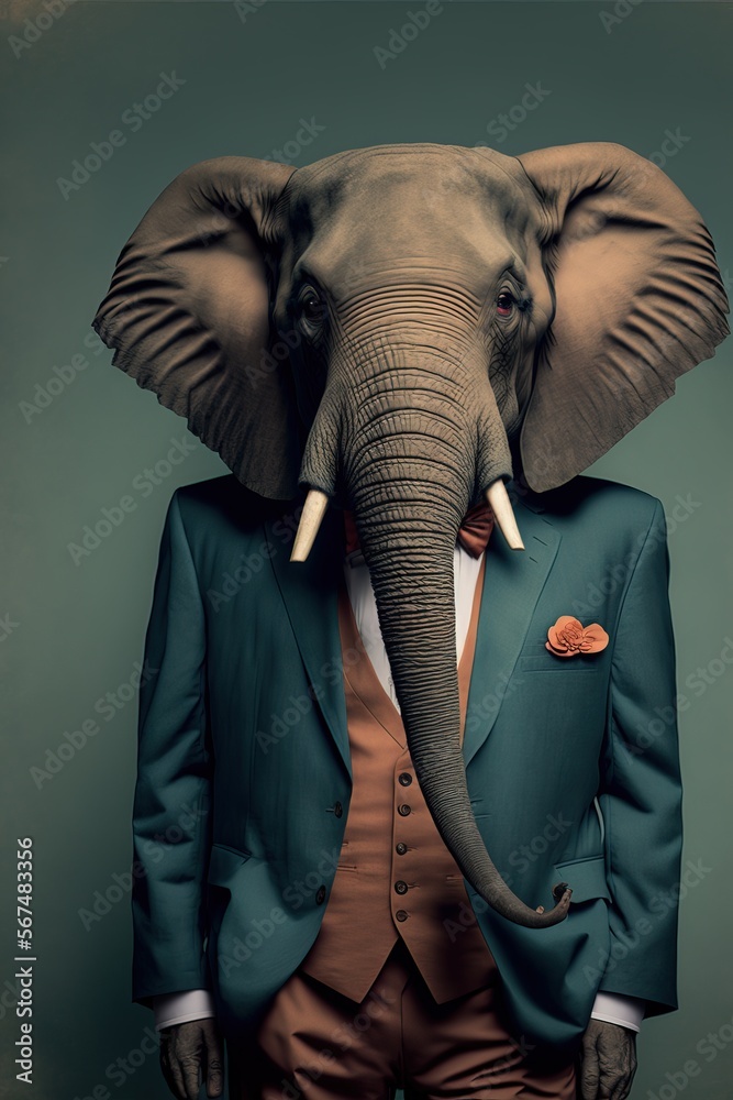 The elephant. A beautiful animal in costume.