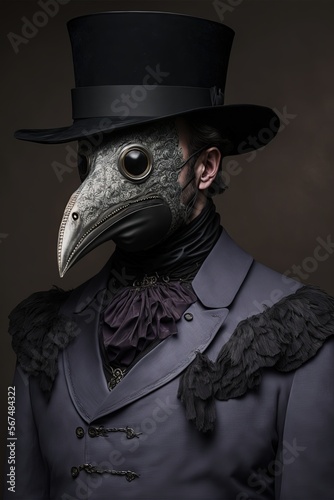 A man with a hat and a plague mask