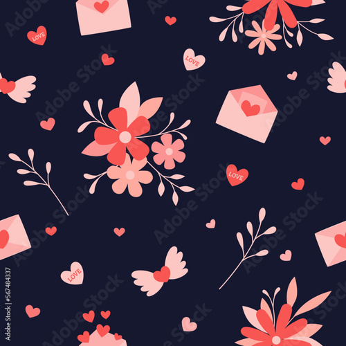 Valentines day floral seamless pattern