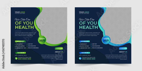 Medical healthcare square social media post  promotion web banner ads sales and discount banner vector template Design. 