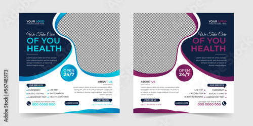 Medical healthcare square social media post, promotion web banner ads sales and discount banner vector template Design. 