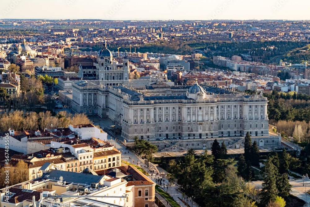 Madrid, Spain. April 6, 2022:Panoramic landscape of Madrid from the Riu Plaza hotel.