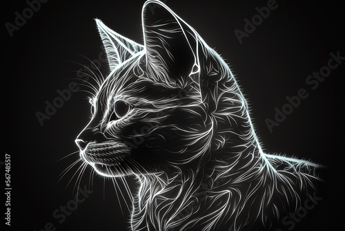 line art portrait of a cat kitten