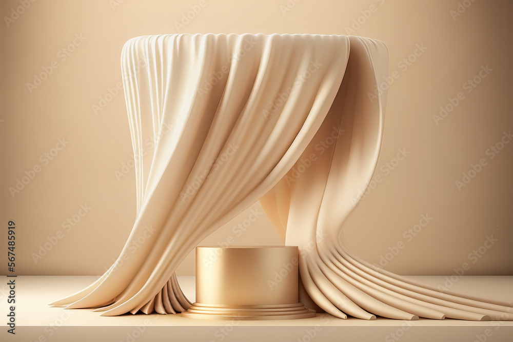 Generative AI illustration of a Product Display podium with silk cloth for Photography Shoots