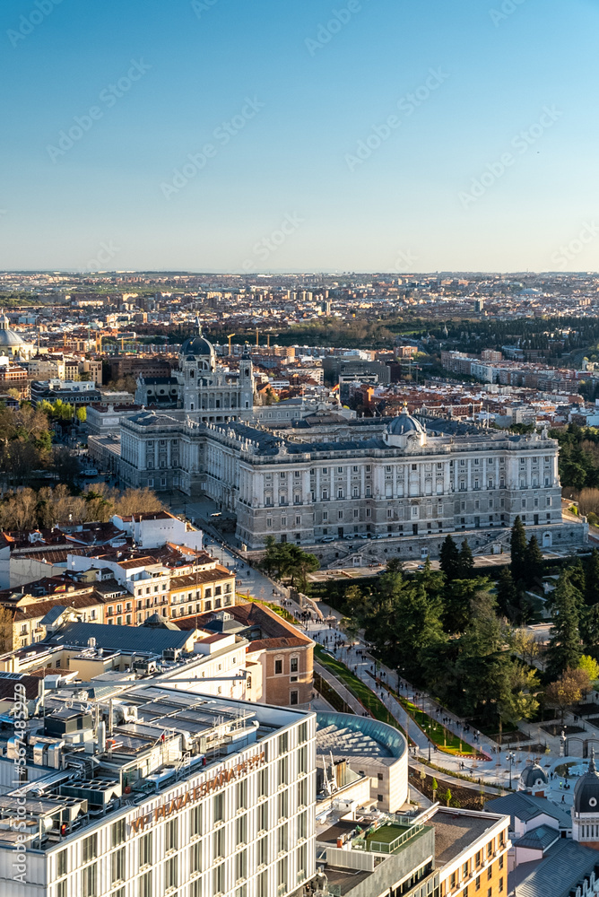 Madrid, Spain. April 6, 2022:Panoramic landscape of Madrid from the Riu Plaza hotel.