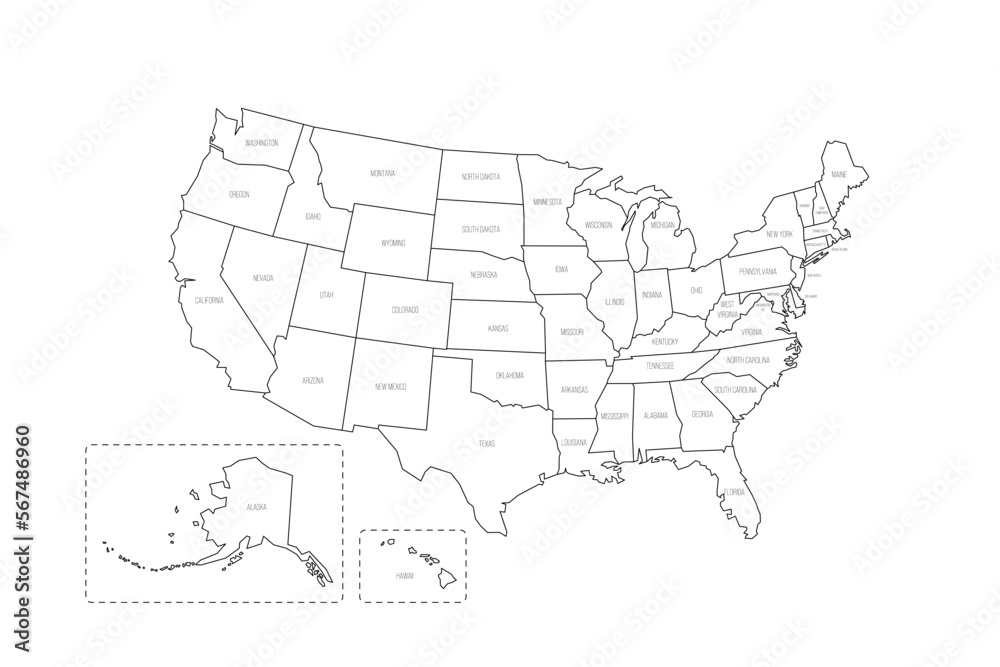 Fototapeta United States of America political map of administrative divisions