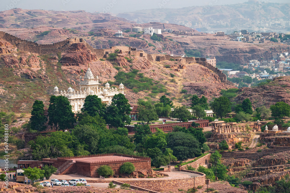 View of Jaswant Thada, cenotaph, from Mehrangarh fort Jodhpur,Rajasthan
