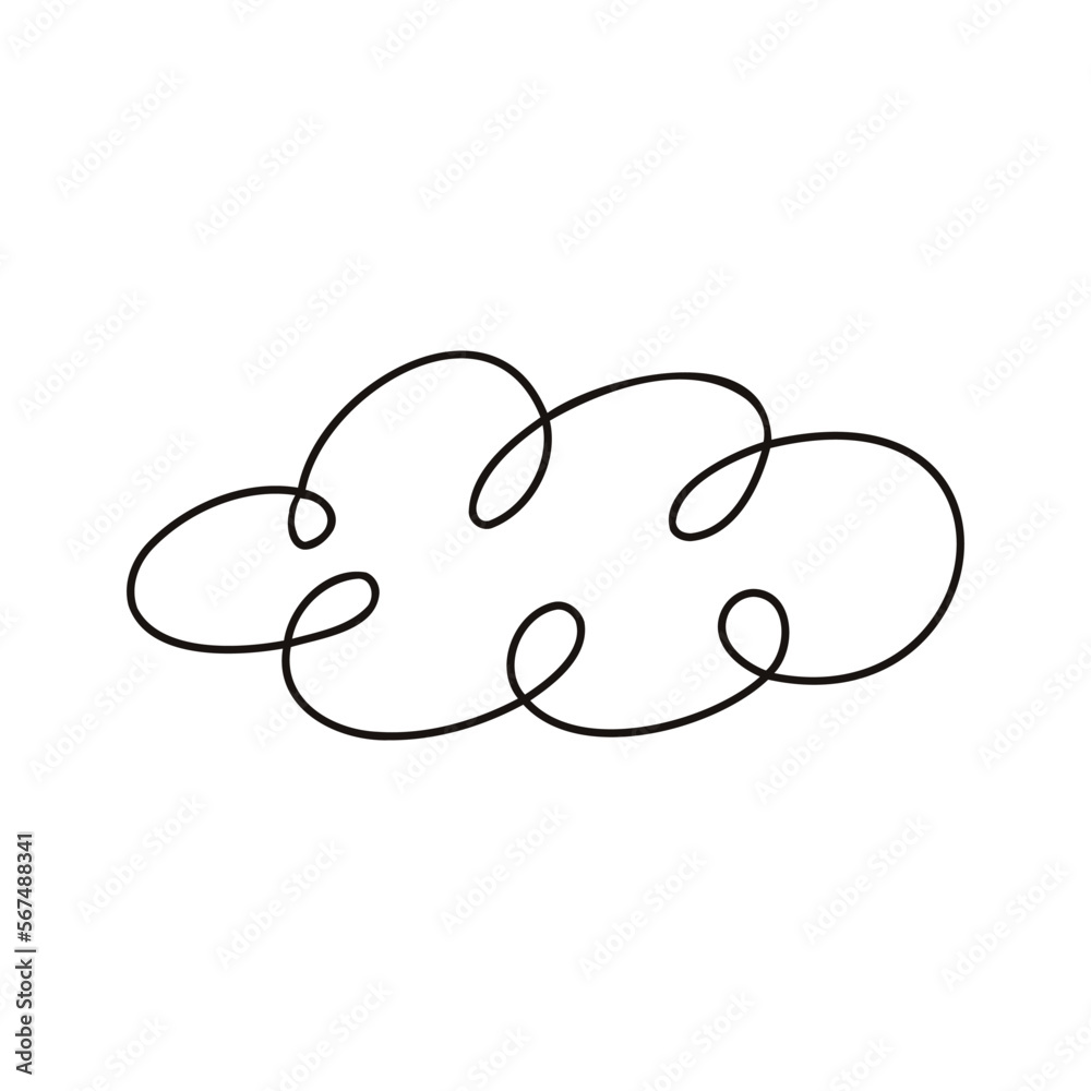 Curly Cloud Line Art Hand Drawn Illustration Curly Cloud Line Art Hand Drawn Illustration