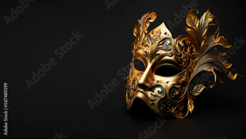 Venetian theater mask or mardi gras, golden color, Brazil carnival, black background, 3D style, photography, 03