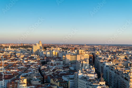 Madrid, Spain. April 6, 2022: 2022:Panoramic landscape of Madrid from the Riu Plaza hotel.