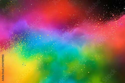 Colourful and abstract splashes of paint ant dust in the background