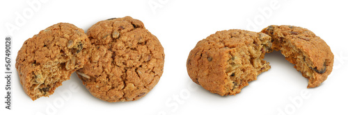 oatmeal cookies with flax  pumpkin and sunflower seeds isolated on white background with full depth of field. Top view. Flat lay