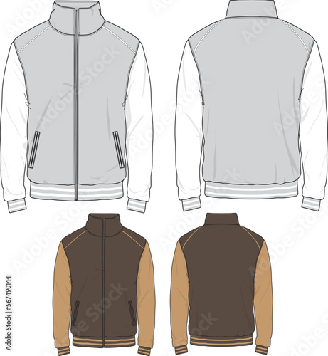 Zip up Track Jacket suit flat sketch template technical CAD illustration