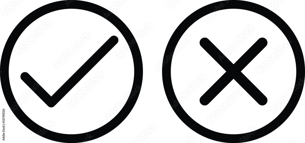 Checkmark icons , x or approve and deny line art vector icon for apps and websites.
Checkmark icons , x or approve and deny line art vector icon for apps and websites.