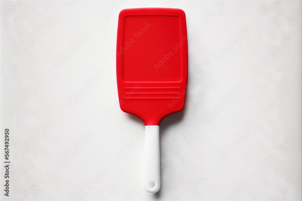 a red spatula with a white handle on a white surface with a white handle on the top of it and a white handle on the bottom of the spatula. generative ai a red spatula with a white handle on a white surface with a white handle on the top of it and a white handle on the bottom of the spatula. generative ai