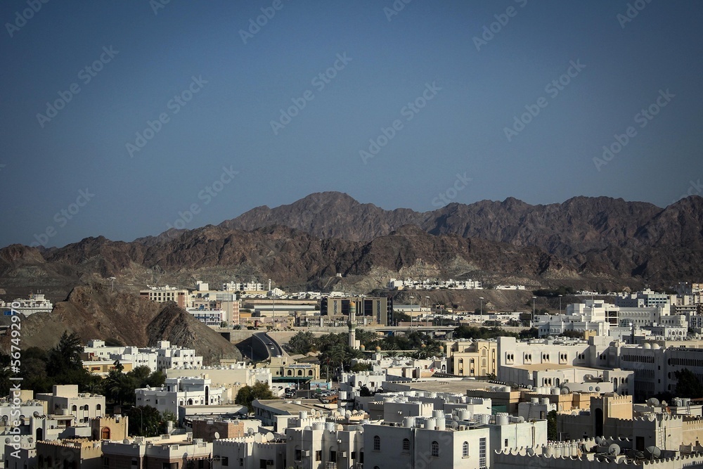Panoramic view of Muttrah district of Muscat, Oman