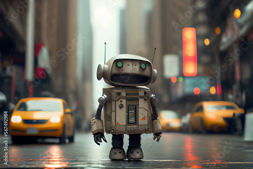 Mini Roboter läuft durch eine Großstadt - Generative Ai 