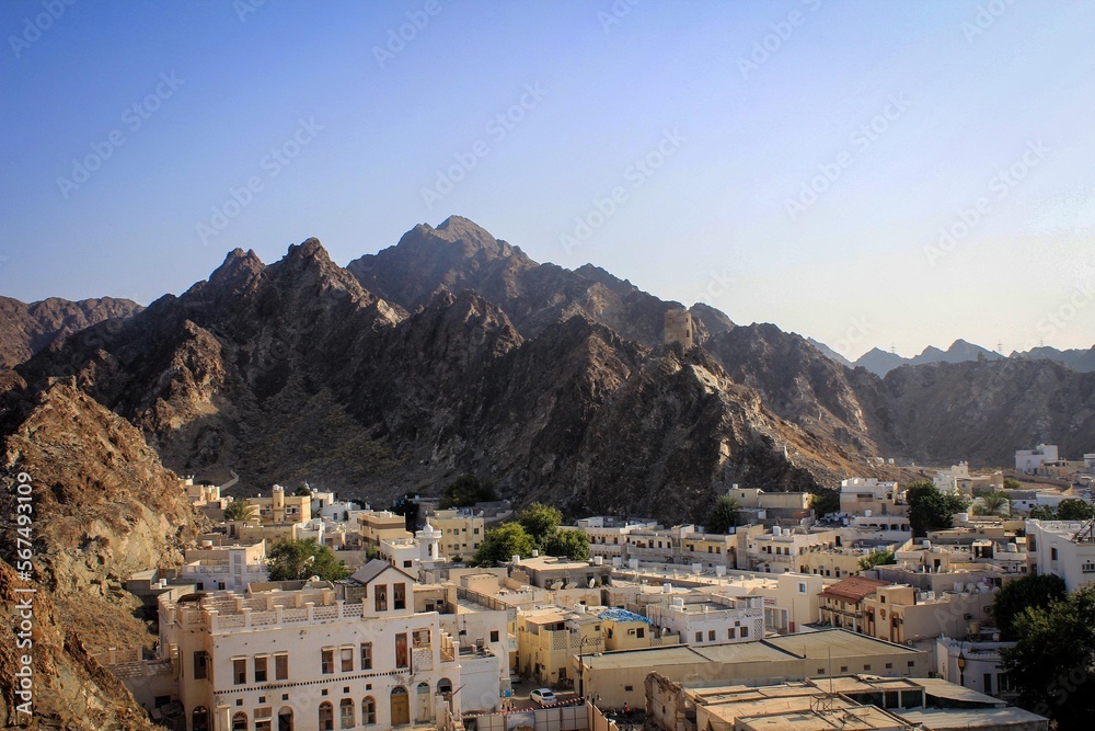 Panoramic view of Muttrah district of Muscat, Oman