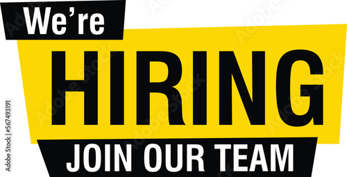 We are hiring recruitment open vacancy design info label template. Join our team announcement lettering