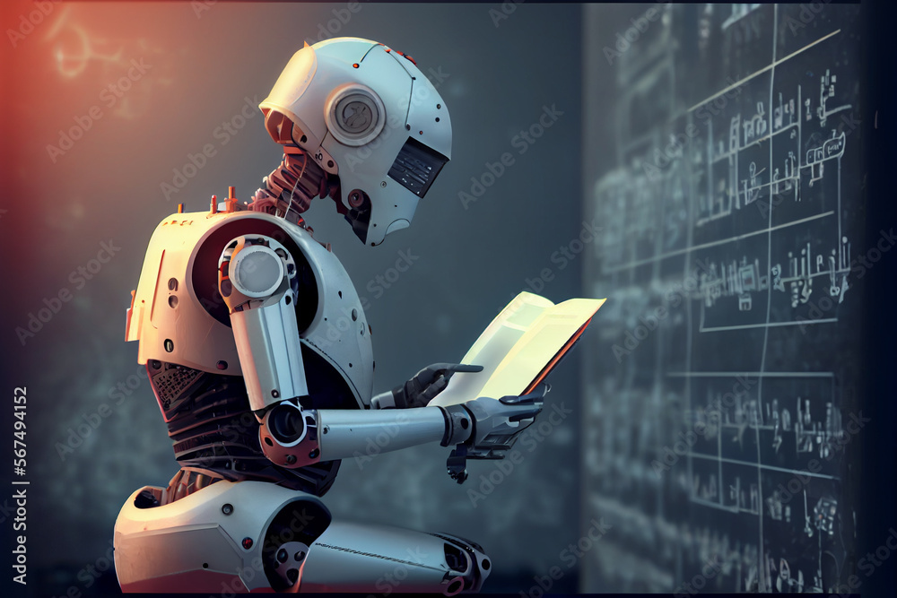 Naklejka premium Roboter mit künstlicher Intelligenz am lernen oder am lösen von Problemen - Generative Ai 