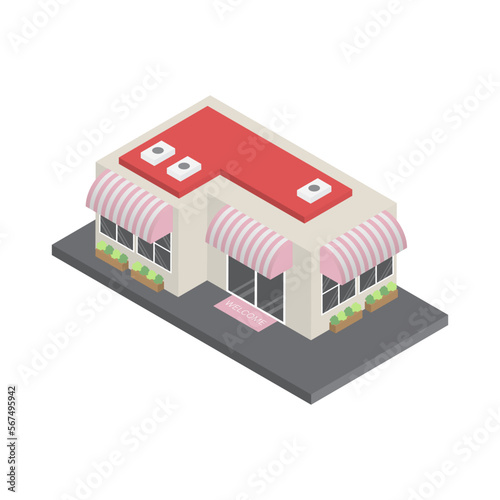 Shop or restaurant building in isometric 3d style. Vector illustration.