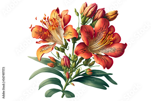 Alstromeria Flowers, Illustration, Generative AI photo