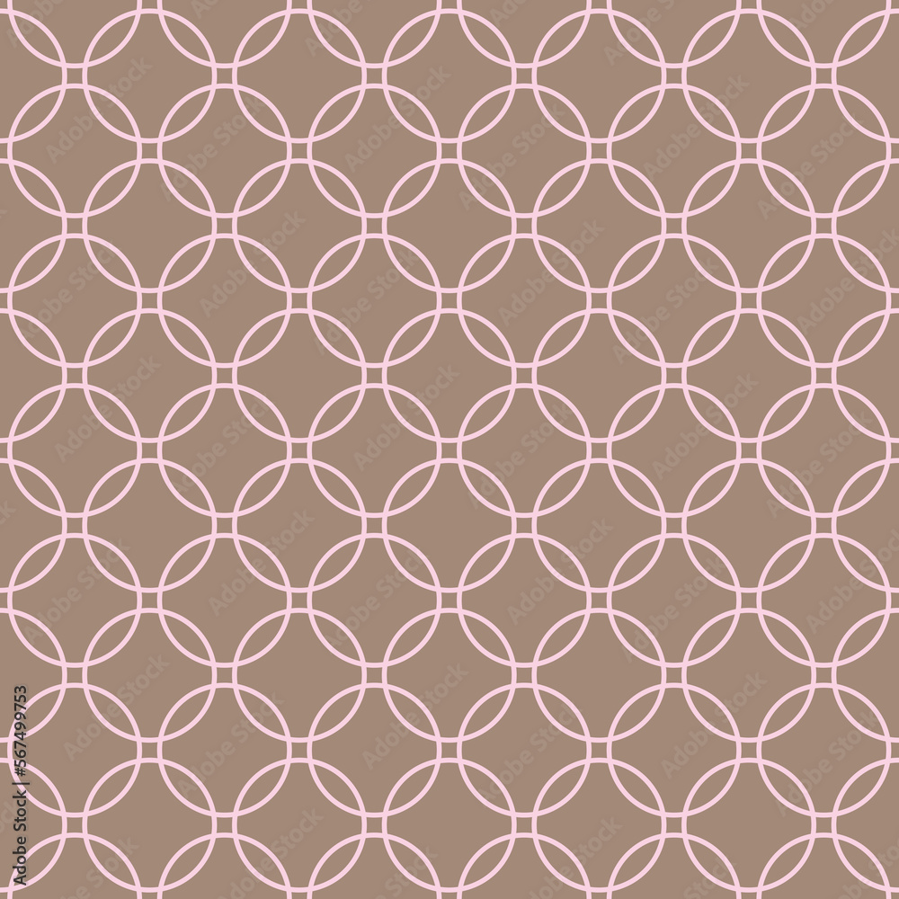 Fototapeta premium Pink Interlocking circles Brown and Pink pattern. Seamless background tile.