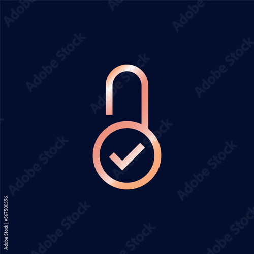 Rose Gold Color Padlock Line Art Icon Vector Template