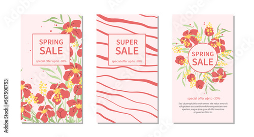 Trendy template for social networks stories with abstraction and flowers.Suitable for marketing promotions, stories, post and web internet ads. Vector illustration.