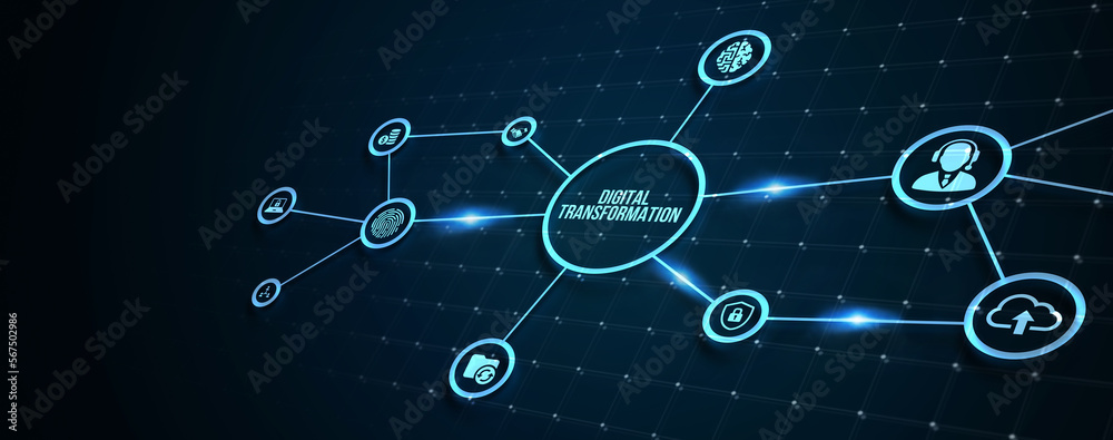 Internet, business, Technology and network concept.Concept of digitization of business processes and modern technology. Digital transformation. 3d illustration.
