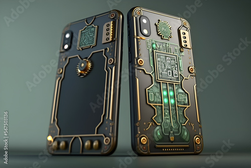 Futuristic smartphone with different details with background, Generate AI, AI Illustration