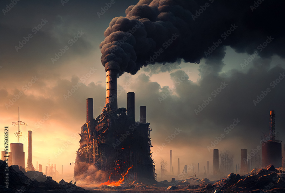 Factory chimneys pollute air. Smoke pipes of industrial plant in ...