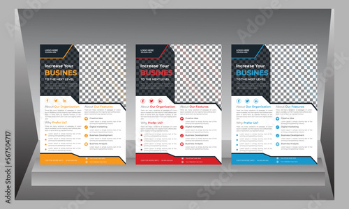 Three color combo flyer. corporate business flyer. Creative and modern business template. cleanly organized corporate template suitable for advertising your business to increase your customer.