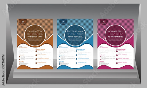 Three color combo flyer. corporate, Creative, Professional and modern business template. cleanly organized corporate template suitable for advertising your business to increase your customer.